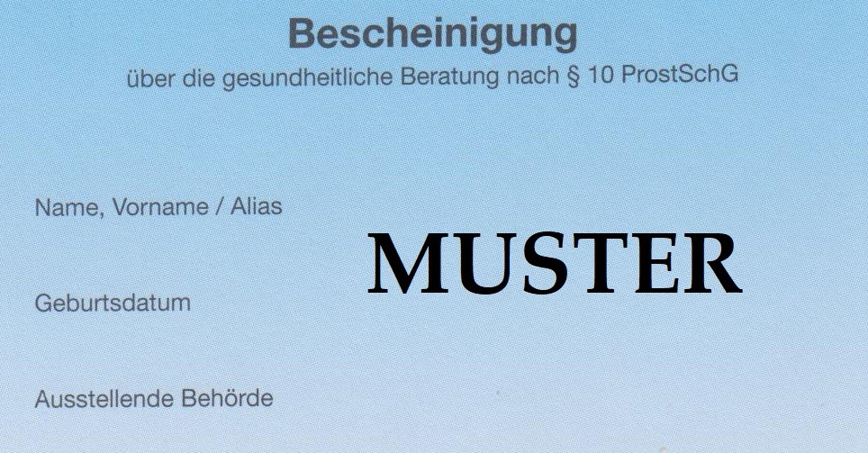 Muster Bescheinigung Beratung nach § 10 ProstSchG